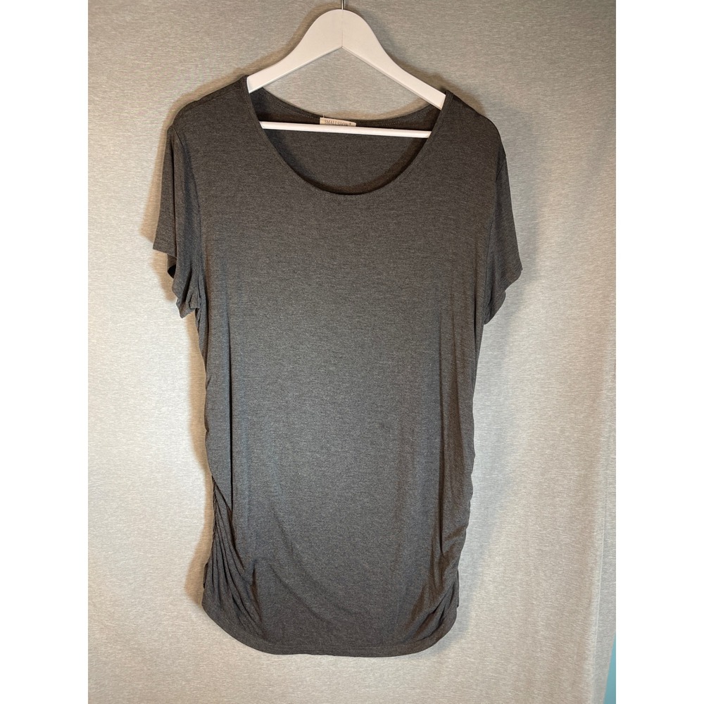 Smallshow Maternity Top Women XXL Gray Rayon Ruched Side Short Sleeve Classic- T